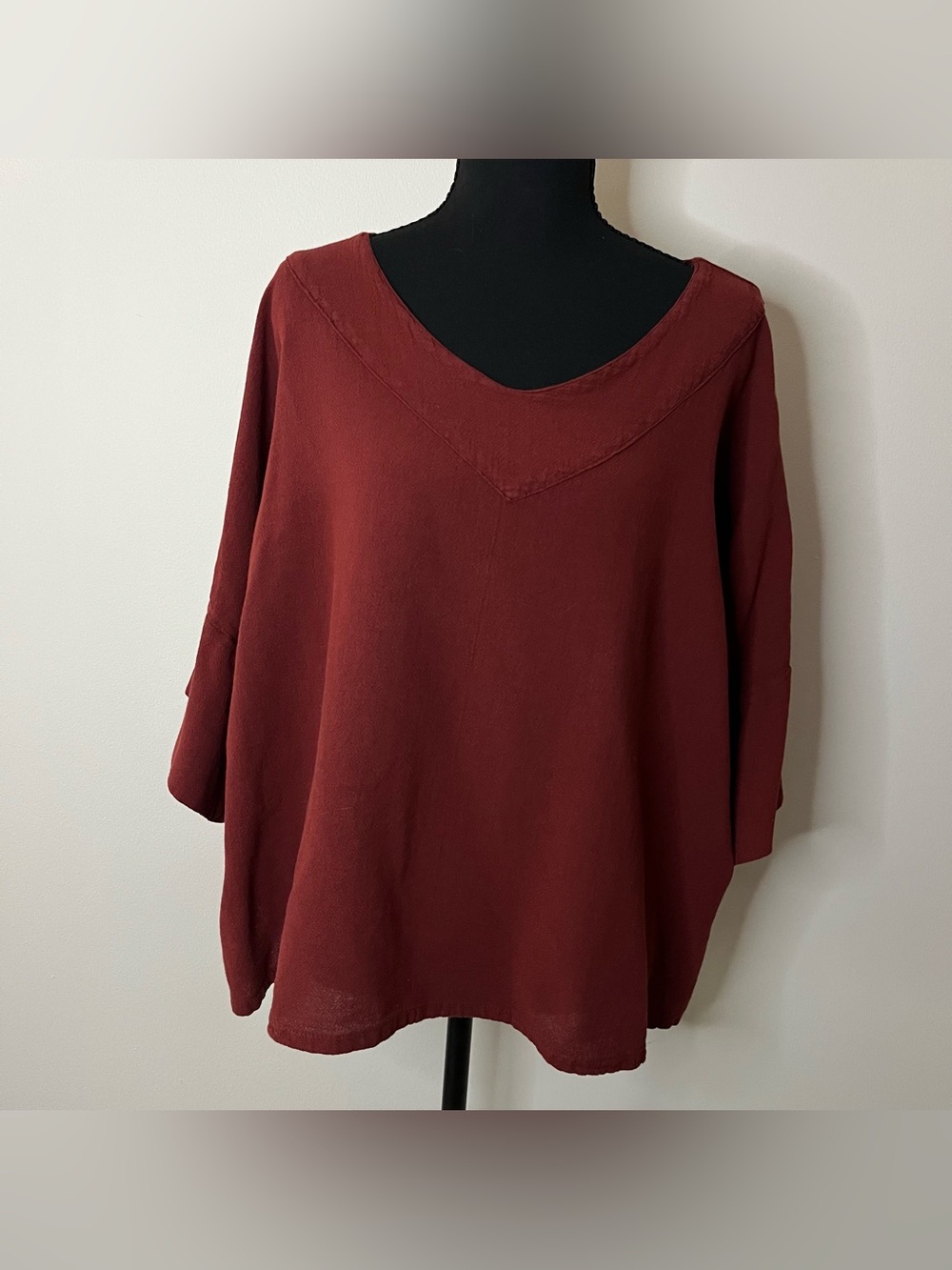 Oh My Gauze! Rust Orange V-Neck 100% Cotton Boxy Oversized Lagenlook Tunic XXL.